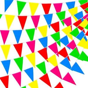 Dekotalent® 3 x XXL vlaggetjesslinger, stof, 100 meter, kleurrijk, slinger, vlag, om op te hangen, binnen en buiten, als decoratie voor feesten, verjaardagen enz.