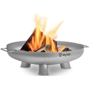 BBQ-Toro Roestvrijstalen vuurschaal, diameter 60 cm, zilver, outdoor haard met drie poten en twee handgrepen, vuurschalen voor de tuin, vuurschaal, Garden Fire Pit, Fire Bowl, vuurschaal