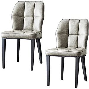 GEIRONV Set van 2 Modern Dining stoelen, PU Leder Kussen Seat Keukenstoelen Carbon Steel Legs Living Room Side Chairs Eetstoelen (Color : Cyan gray)