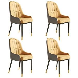 GEIRONV Lederen eetkamerstoelen Set van 4, met metalen voeten thuis woonkamer armleuning stoelen hotel kantoor Computer stoelen Eetstoelen (Color : Camel+gray)