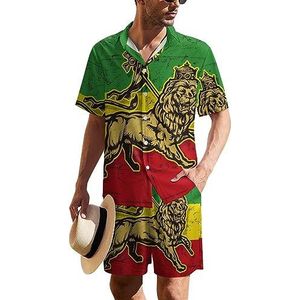 Lion of Judah Flag Hawaiiaanse pak voor heren, set van 2 stuks, strandoutfit, shirt en korte broek, bijpassende set