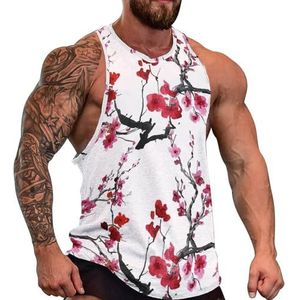 Elegante decoratieve kersenbloesems heren tanktop grafische mouwloze bodybuilding T-shirts casual strand T-shirt grappige sportschool spier