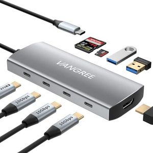 USB C naar USB C Hub 10 Gbps, 3 USB 3.2 Gen 2-poorten, 4K @60Hz HDMI, 100W PD, 2 USB 3.0 & SD/TF-kaartlezer, USBC-splitter multipoortadapter voor MacBook Pro/Air, iMac, iPad Pro (ondersteunt geen