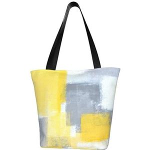 BeNtli Schoudertas, canvas draagtas grote tas vrouwen casual handtas herbruikbare boodschappentassen, grijs en geel abstract kunst schilderen, zoals afgebeeld, Eén maat