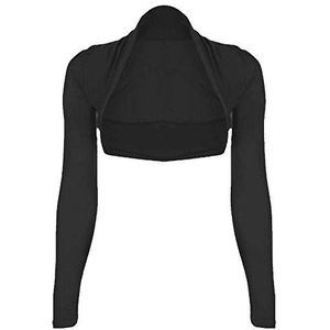 Party HuB Dames lange mouwen plus size bijgesneden bolero shrug dames open voorkant effen vest crop top casual shrug, Zwart, 46-48