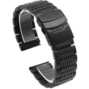 Solide roestvrijstalen horlogeband geschikt for Seiko Diving mesh-banden inzetgesp geborsteld gepolijst zakelijke armband 18/20/22/24 mm (Color : Black, Size : 18mm)