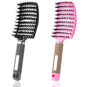 ZMD 2 stuks gebogen geventileerde ontwarrende haarborstel, varkenshaar, krullende haarborstel, natte droge ontklitter haarborstels voor vrouwen/mannen/kinderen lang, dik, dun, krullend en verward haar