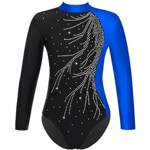 TIYGHI turnpakje voor meisjes, kinderen, lange mouwen, glanzend, strass, ballet, tutu, dans, turnpakje, schaatsen, bodysuit, Blauw, 10