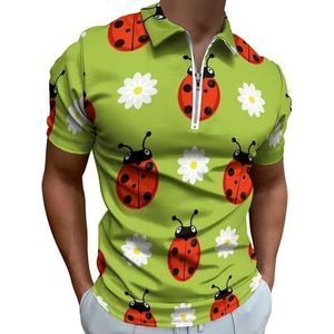 Lieveheersbeestje En Bloemen Half Zip-up Polo Shirts Voor Mannen Slim Fit Korte Mouw T-shirt Sneldrogende Golf Tops Tees 4XL