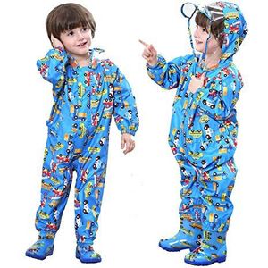 Baogaier Jongens Regenjas Kinderen Ademend Waterdicht Regenpak Eendelig Outdoor Regenponcho Overall Regen Softshell Jas Jumpsuit Regenkleding voor Sport School Unisex 1-3 Jaar - Blauw
