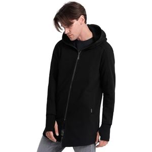 Ombre Sweatshirt met knopen, eenkleurig, lange mouwen, voor heren, blouse, trui, jas, zonder capuchon, casual, elegant, premium S-XXL, B1369 Zwart, S