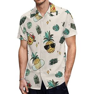 Ananas Patroon Heren Hawaiiaanse Shirts Korte Mouw Casual Shirt Button Down Vakantie Strand Shirts L