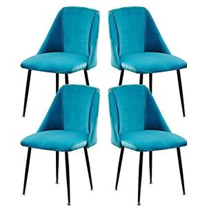 GEIRONV 51 × 49 × 78 cm fluwelen zitting en rugleuningen make-up stoel, keuken slaapkamer lounge stoel zwart metalen benen eetkamer set van 4 Eetstoelen (Color : Blue, Size : Black legs)
