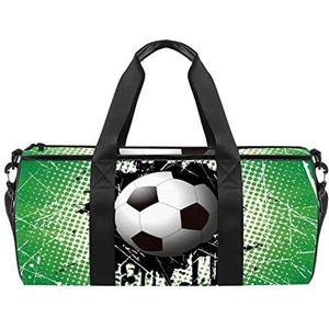 Marinerode geruite stof patroon reizen duffle tas sport bagage met rugzak draagtas gymtas voor mannen en vrouwen, Voetbal Grunge Zwart Groene Achtergrond, 45 x 23 x 23 cm / 17.7 x 9 x 9 inch