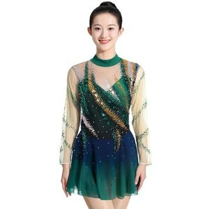 Aangepaste Wedstrijdschaatsjurk, Stretchstof En Vochtregulerend, Prestatieschaatspak for Meisjes(4XL)