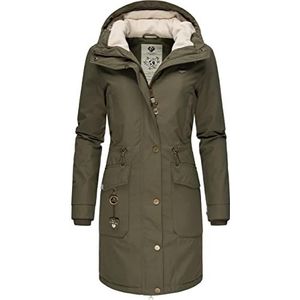 Ragwear Dames winterjas warme parka lang van gerecycled polyester met capuchon Reloved Remake II Intl. XS-XXL, olijfgroen, XL