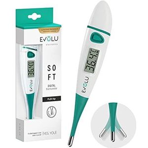 Evolu Waterdichte flexibele digitale thermometer, voor meting in mond, rectaal of onder oksel, met flexibele meetpunt in 10 seconden, geschikt voor baby's, kinderen en volwassenen, hoge precisie,