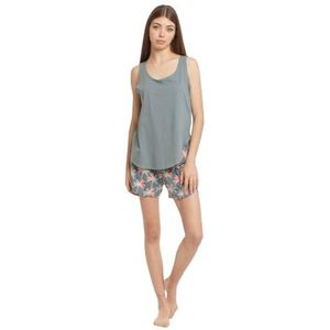 TRAMAS+ Damespyjama voor de zomer, pyjama met T-shirt met bretels en verstelbare taille, korte pyjama met patroon, comfortabel, fris en elegant, Kreta Verde Frances, XL