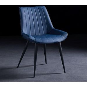 Eetkamerstoel, moderne en eenvoudige eettafel en stoelen met metalen poten en pu lederen zitting en rugleuningen, for keukenlounge vrije tijd woonkamer (Color : Blue, Size : Black)