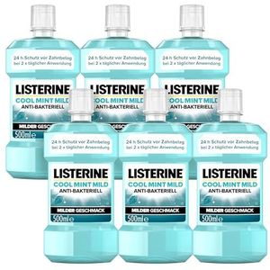 LISTERINE Cool Mint Mild (6 x 500 ml), antibacteriële mondspoeling met etherische oliën en zonder alcohol, mondwater bestrijdt effectief bacteriën, perfecte aanvulling op de dagelijkse tandverzorging