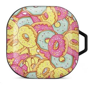 Roze donut en blauwe munt donut oordopjes hoesje compatibel met Samsung hard shell beschermhoes zwart stijl