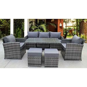 NIEUWE RATTAN WICKER CONSERVATORY BUITENTUIN MEUBELS DINING SET HOEKSOFA TAFEL (grijs)