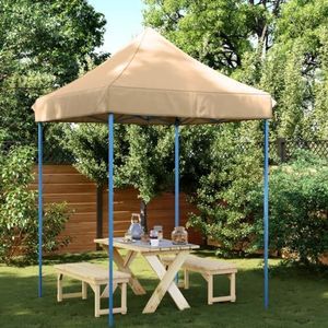 LAPOOH Pop-Up opvouwbare partytent, beige, 200 x 200 x 306 cm, UV50+, waterdicht, gordijnen voor evenementen en tenten, partytent, 4004983