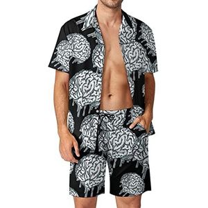 Pop Art Brain Hawaiiaanse Sets voor Mannen Button Down Korte Mouw Trainingspak Strand Outfits S