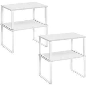 SONGMICS Kruidenrek, set van 4 keukenorganizer, keukenplank, kastorganizer keuken, uitbreidbaar, kleine plank, stapelbaar, materiaal van metaal en hout, wolkwit-sneeuwwit KCS027W01