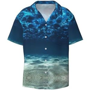 TyEdee Blauwe oceaan zee print heren korte mouw overhemd met zak casual button down shirts business shirt, Zwart, L