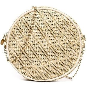 Geweven Strozak Kleine Ronde Crossbody Tassen Zomer Handgemaakte Geweven Schoudertas Vrouwen Kettingen Cirkel Strandtas Dames Handtassen Strandtas Strotas (Color : A, Size : 19 * 6 * 19cm)