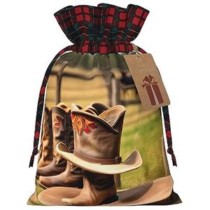 Cowgirl Laarzen Hoed In Boerderijen Patchwork Jute Trekkoord Gift Bag-Artistieke Stof Gift Bag Perfect Voor Feestelijke Gelegenheden