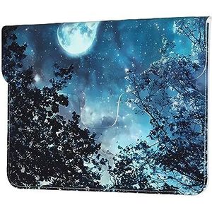 Blauwe Maan Print Lederen Laptop Sleeve Case Waterdichte Computer Cover Tas voor Vrouwen Mannen