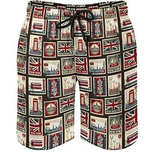 Stempels met The Union Jack Zwembroek voor heren, bedrukte boardshorts, strandshorts, badmode, badpakken met zakken, S