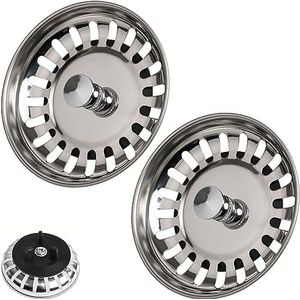 Gootsteenzeef gootsteen, Met Ø 80 mm, 2 x, compatibel met Siphon ATLANT en DOMSJÖ, Roestvrijstalen spoelbakplug, zeefkorf, Keukenafvoerzeef, Spoelbakzeef, Gootsteen Afvoerstop voor Keuken, Afvoerplug