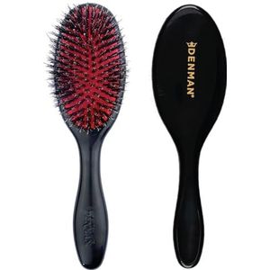Denman Cushion Hair Brush (Small) with Soft Nylon Quill Boar Bristles - Porcupine Style for Grooming, Detangling, Straightening, Blowdrying and Refreshing Hair – Black, P081S
