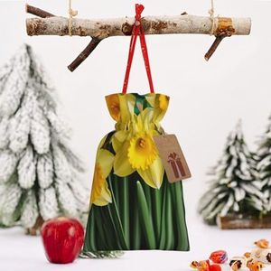 Kerst Trekkoord Zakken Geel Narcissen Bloemen Gedrukt Kerst Wrapping Zakken Kerst Candy Gift Bag voor Xmas Holiday Party