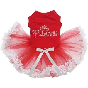 Petitebelle Strass kroon prinses puppy hond jurk (rood/rood wit kant, XXX-Large)