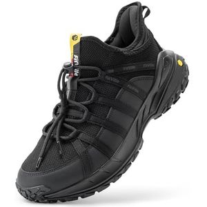 Fitville Wandelschoenen Heren Extra Breed Trekkingschoenen Antislip Slip Op Buitenschoenen Ademende Bergschoenen Lichtgewicht Sneakers Zwart 42.5 EU Breed