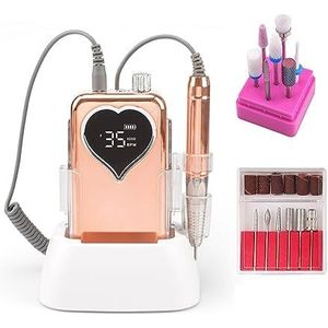 Elektrische nagelboor, Plating Goud Borstelloze Draadloze Elektrische Nagel Boor Machine 35000 Rpm Boor Set for Manicure Oplaadbare Draadloze Boor E Bestand Gemakkelijk te gebruiken, voor acryl- en ge