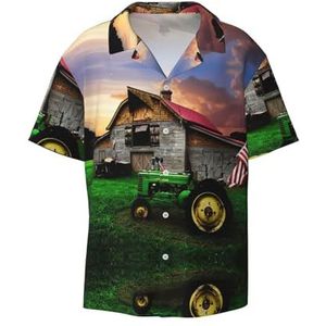 OdDdot Oude Tractor Foto Boerderij Print Heren Jurk Shirts Atletische Slim Fit Korte Mouw Casual Business Button Down Shirt, Zwart, XXL