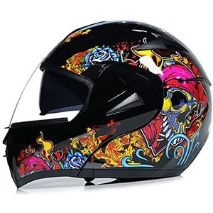 Volledig gezicht modulaire motorhelm voor volwassenen, geïntegreerde helm voor heren en dames DOT goedgekeurde motorfiets voorzijde opklapbaar met dubbel vizier Helm voor scooter Street Cruiser