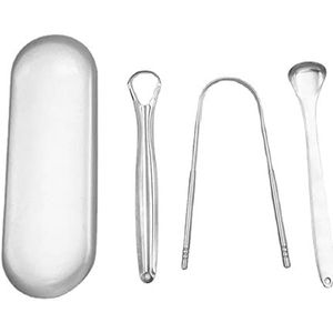 WANGCL Tongschraper, 3 stuks, professionele roestvrijstalen tongreinigingsset voor tongreiniging, optimale mondhygiëne (zilver)