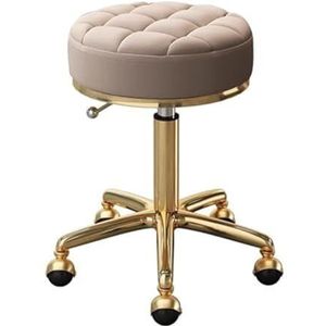 JAVPTAV Schoonheidskruk met wieltjes, verstelbare draaistoel met zitting van kunstleer en roestvrij stalen frame voor spa, salon en massage, bruin