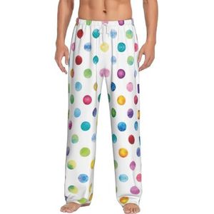 OKFSTY Blauwe Polka Dot Patroon Heren Pyjama Bottoms,Pyjama Polyester Broek Voor Mannen Zachte Lange Lounge Pj Slaap Broek Met Zakken, Wit, XL