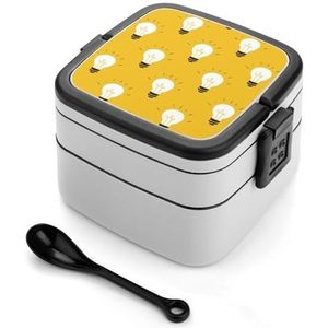 Gele Gloeilampbento-Lunchdoos Dubbele Laag Alles-in-één Stapelbare Lunchcontainer omvat Lepel met Handvat
