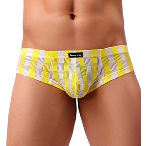 Huixin Heren Boxer Shorts Under Warming Sche Mannen Lage Kleding Taille Transparante Slip Shorts Gestreepte Onderbroek, geel, XXL