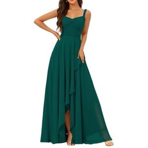 Chiffon bruidsmeisjesjurken voor dames, met split, lange baljurken, cocktailjurken, grote maten, Pauw, 32