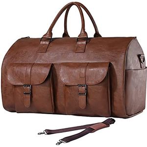 Carry On Garment Bag, Waterdichte Mens Garment Bag voor Travel Business, grote lederen plunjezak met schoen compartiment, Bruin2, standard size, Modern design