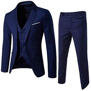 Hopereo Heren 3 Stuks Zwart Elegante Pakken met Broek Vest Jas Slim Fit Enkele Knop Party Formele Zakelijke Jurk Pak Mannelijke Terno - blauw - M